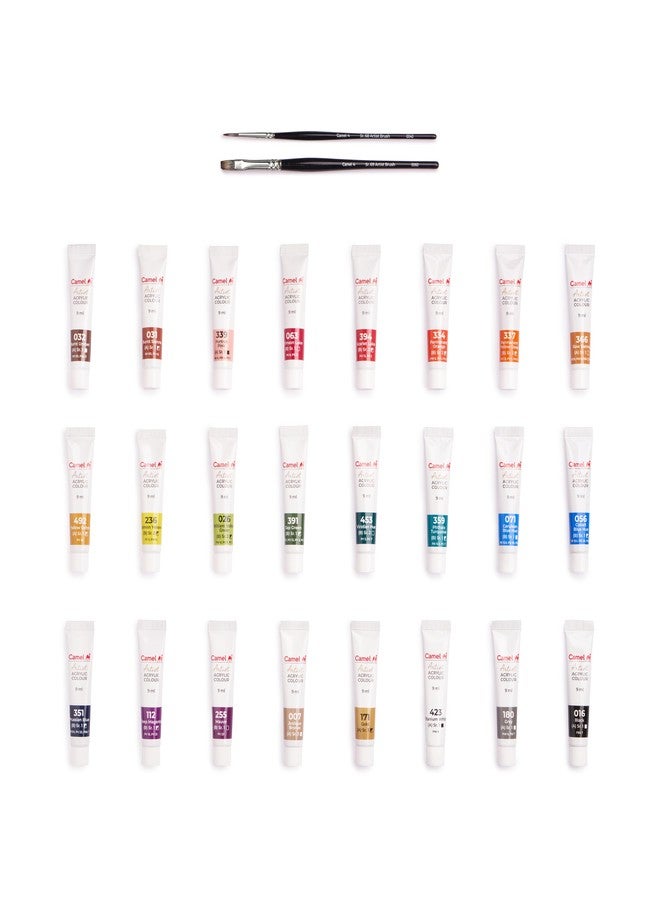 Camel Artist Acrylic Colours 24 Shades, 9ml with 2 Artist Brushes - Image 3