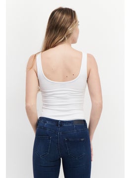 Lyle & Scott Women Scoop Neck Sleeveless Brand Logo Bodysuit, White  - Image 3