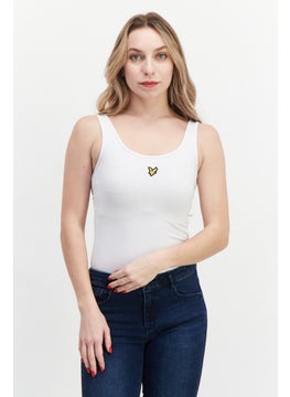Lyle & Scott Women Scoop Neck Sleeveless Brand Logo Bodysuit, White  - Image 1