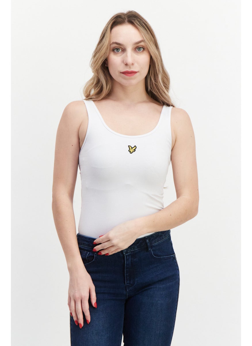 Lyle & Scott Women Scoop Neck Sleeveless Brand Logo Bodysuit, White  - Image 1