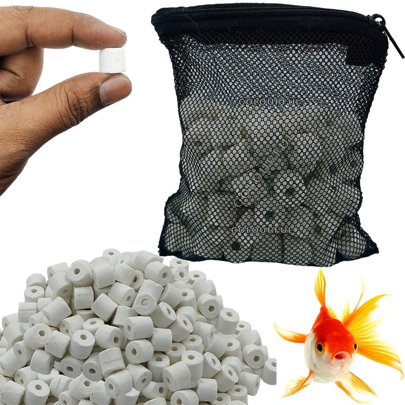 colourful - Filter Media for Aquarium | Improved Water Quality and Healthy Fish Tanks | Small White Ceramic Rings, 250g with NET Bag - Image 1