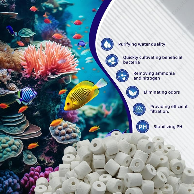 colourful - Filter Media for Aquarium | Improved Water Quality and Healthy Fish Tanks | Small White Ceramic Rings, 250g with NET Bag - Image 3