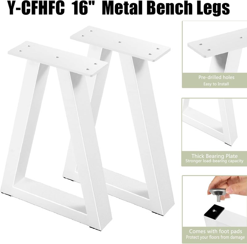 YCFHFC 16 Inch Metal Table Legs, Trapezoid Bench Legs Coffee & Side Table Feets for DIY Furniture Office Desk Chair Stool Feets, Set of 2 (H16 x W10.8,White) - Image 4