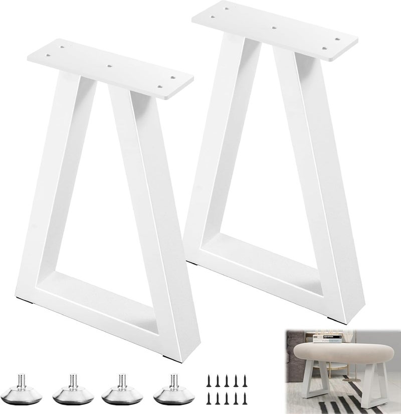 YCFHFC 16 Inch Metal Table Legs, Trapezoid Bench Legs Coffee & Side Table Feets for DIY Furniture Office Desk Chair Stool Feets, Set of 2 (H16 x W10.8,White) - Image 1