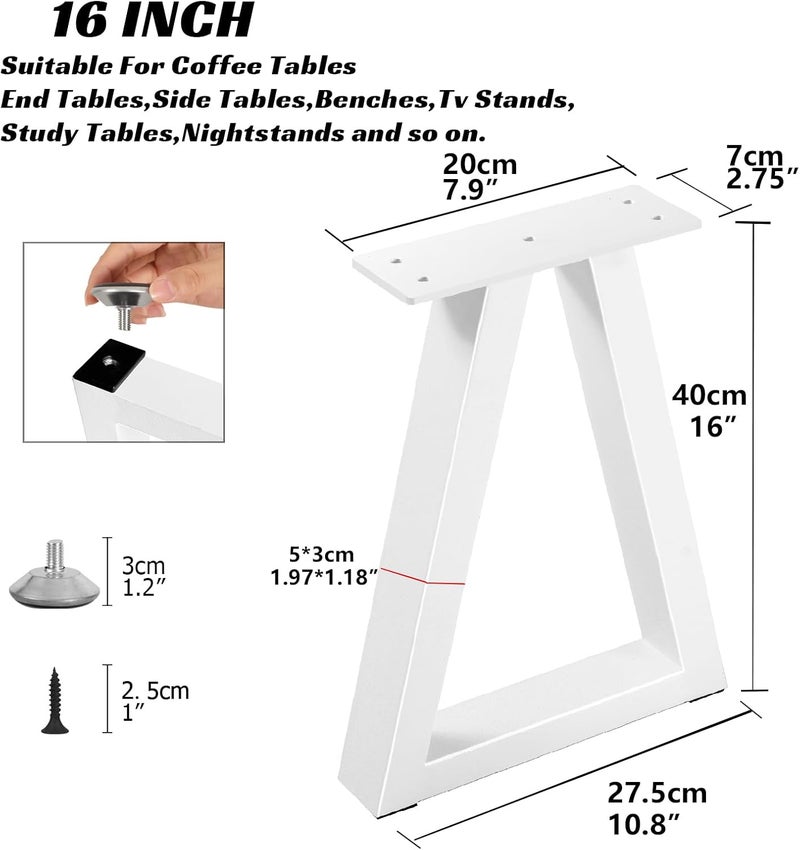 YCFHFC 16 Inch Metal Table Legs, Trapezoid Bench Legs Coffee & Side Table Feets for DIY Furniture Office Desk Chair Stool Feets, Set of 2 (H16 x W10.8,White) - Image 5
