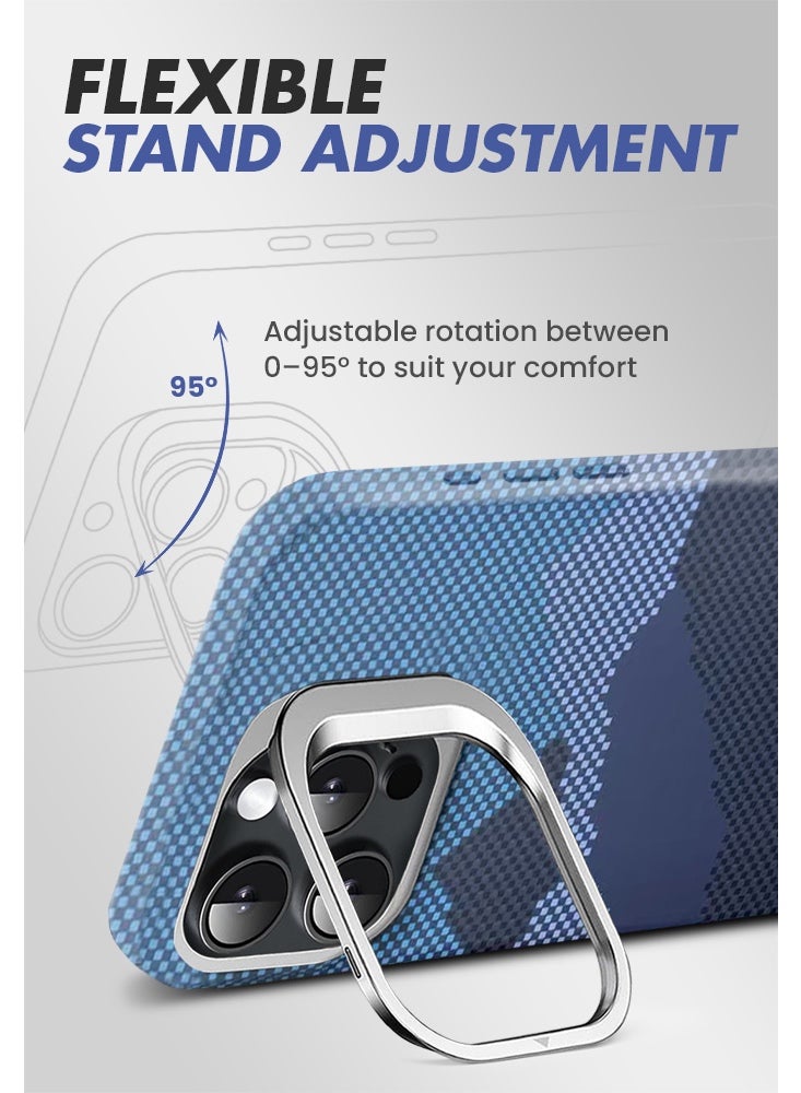 ريتي غطاء هاتف لايفون 16 برو ماكس, فاخر بنقشة كيفلار وحامل مدمج خلف الكاميرا ودعم الشحن اللاسلكي MagSafe – تصميم متين وحماية متكاملة - Image 5