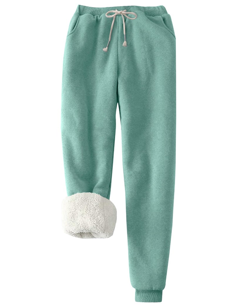 PEHMEA Women's Sherpa Lined Sweatpants Winter Warm, Fleece Joggers for Athletic Lounge(Green-S) - Image 1