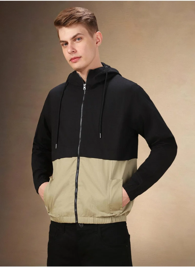 دينيس لينغو Men's Khaki 100% Polyester Colour Blocked Regular Fit Jacket