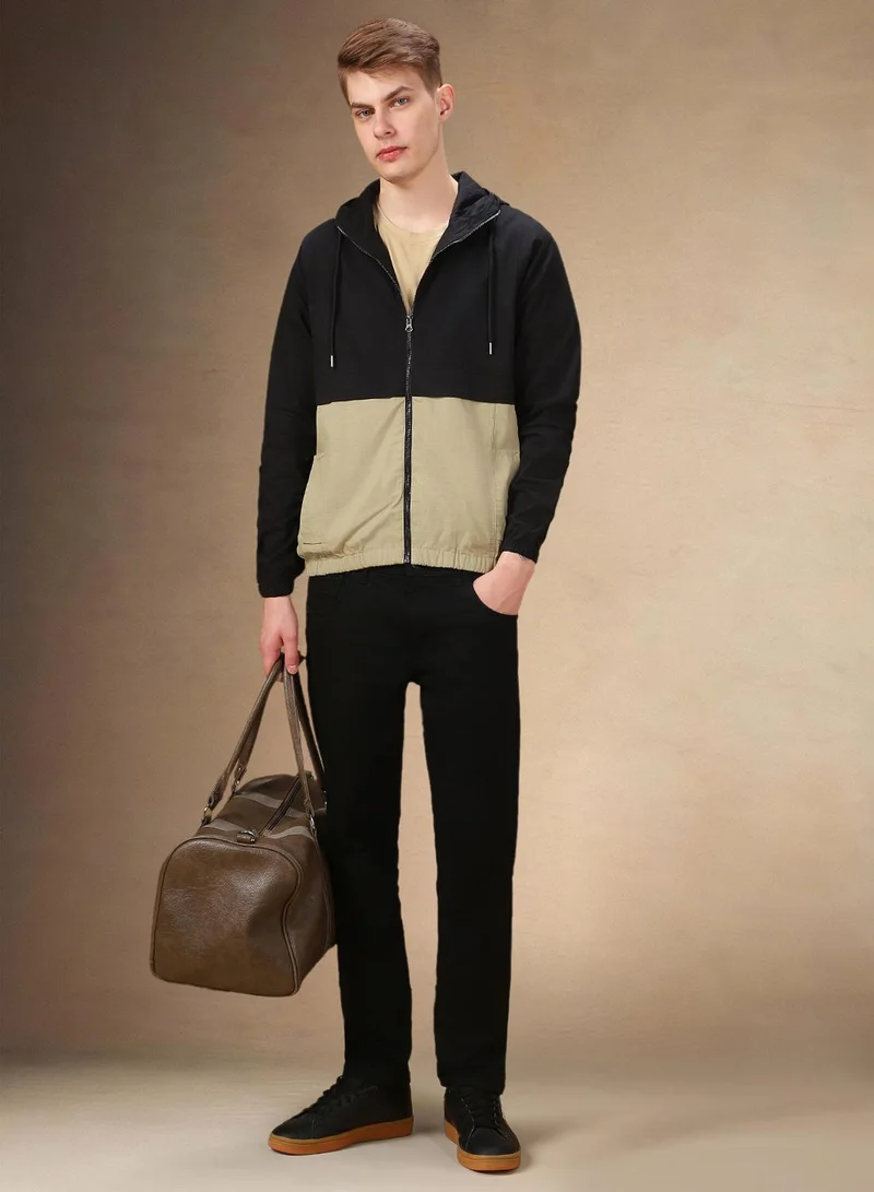 Dennis Lingo Men's Khaki 100% Polyester Colour Blocked Regular Fit Jacket