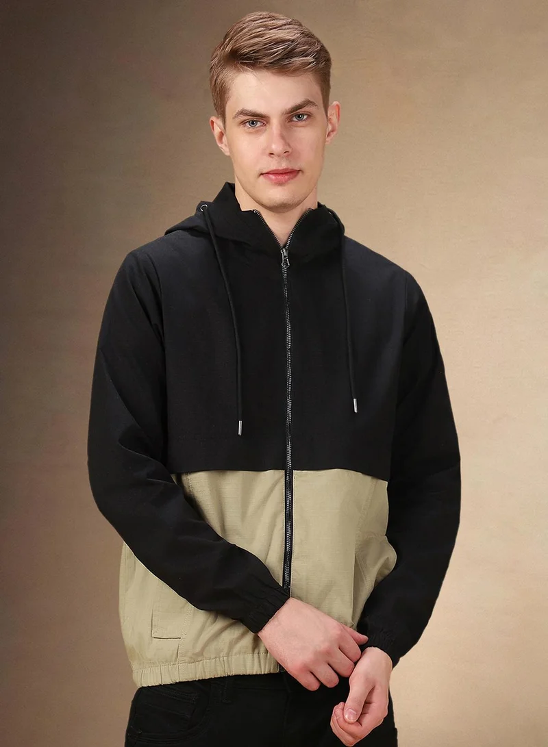 Dennis Lingo Men's Khaki 100% Polyester Colour Blocked Regular Fit Jacket
