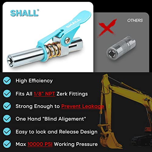 SHALL Grease Gun Coupler, Quick Release & Strong Locking Grease Gun Couplers w/Zerk Fittings Cleaner, 10000 PSI High Pressure Grease Gun Tips, Compatible with All Grease Guns 1/8" NPT Grease Fittings - Image 4