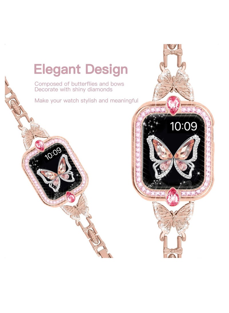 Y&D Band Compatible with Apple Watch 42mm 44mm 45mm, Lightweight for Women, Easy Adjustable Bracelet, Shiny Diamond on Butterfly, Jewelry Metal Strap iWatch Series 7 6 5 4 3 2 1 SE(Rose Gold) - Image 2