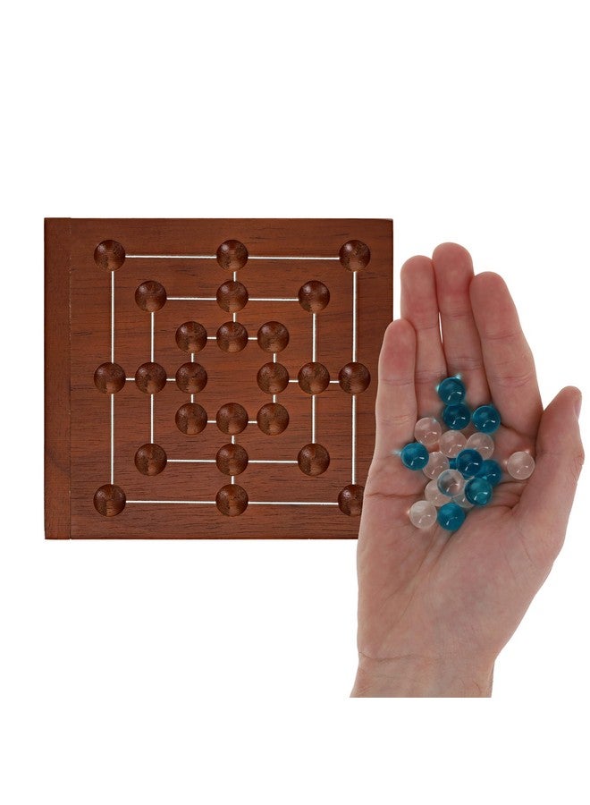WE Games لعبة WE Games Nine Men's Morris، حجم السفر 5 بوصات - لوحة خشبية صلبة مع إغلاق مغناطيسي، 9 كرات شفافة و 9 كرات زرقاء، لعبة استراتيجية كلاسيكية للاعبين 2 للبالغين، مثالية لليالي الألعاب - Image 3