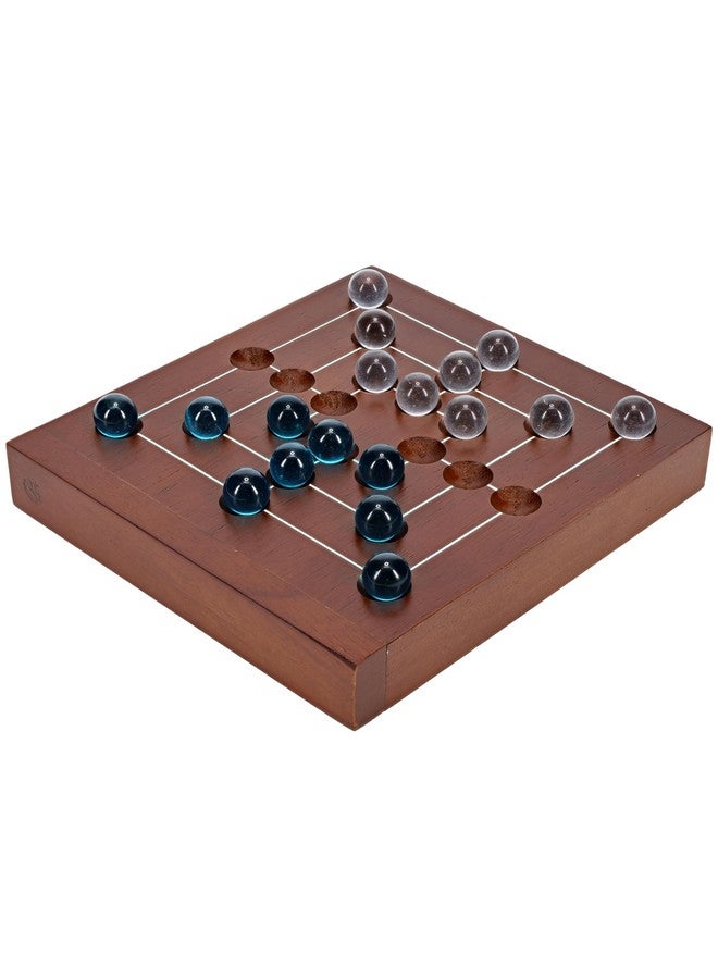WE Games لعبة WE Games Nine Men's Morris، حجم السفر 5 بوصات - لوحة خشبية صلبة مع إغلاق مغناطيسي، 9 كرات شفافة و 9 كرات زرقاء، لعبة استراتيجية كلاسيكية للاعبين 2 للبالغين، مثالية لليالي الألعاب - Image 1
