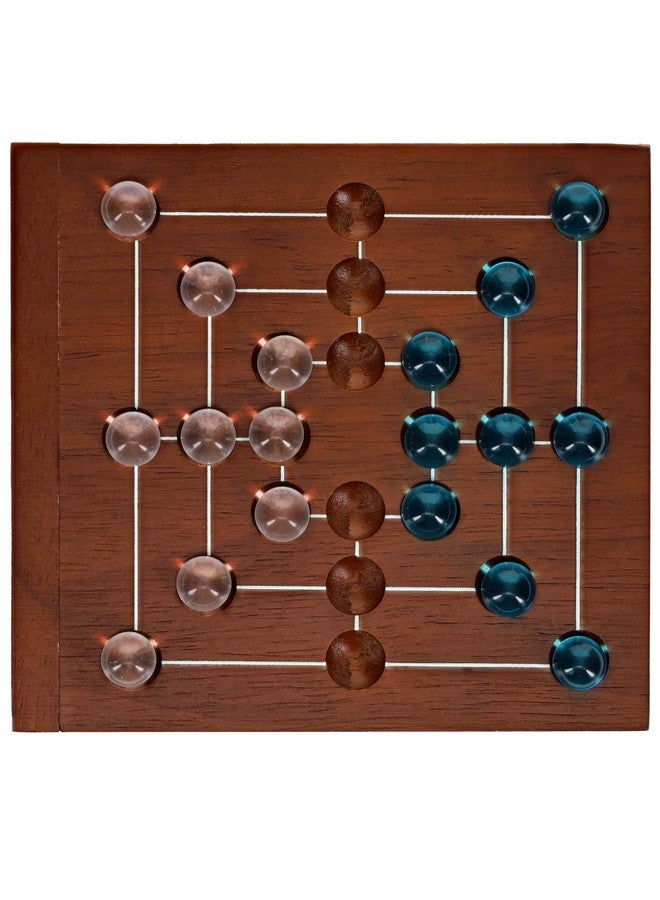 WE Games لعبة WE Games Nine Men's Morris، حجم السفر 5 بوصات - لوحة خشبية صلبة مع إغلاق مغناطيسي، 9 كرات شفافة و 9 كرات زرقاء، لعبة استراتيجية كلاسيكية للاعبين 2 للبالغين، مثالية لليالي الألعاب - Image 5