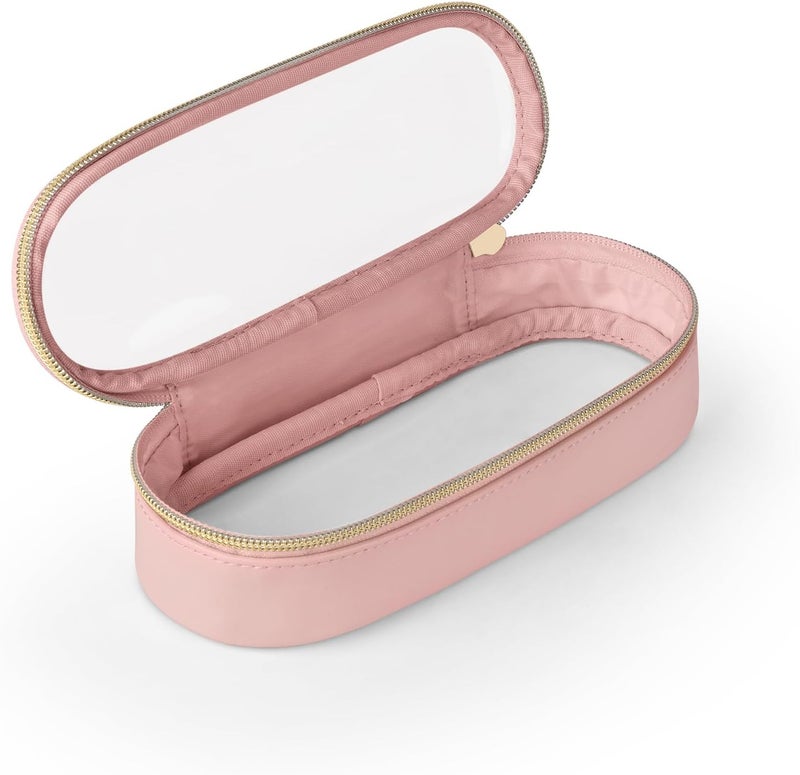 Soimeat Clear Travel Makeup Brush Holder, Leather Makeup Brush Toiletry Bag, Portable Cosmetic Brush Case, Transparent Waterproof Makeup Brush Storage Bag, Pink - Image 1