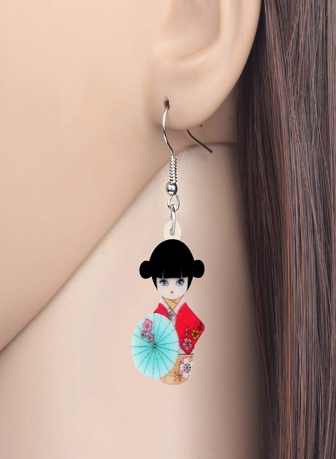 DUOWEI Acrylic Anime Cute Japanese Style Kimono Doll Earrings Charms Drop Dangle Jewelry Gifts for Women, Medium, Acrylic, No Gemstone - Image 2