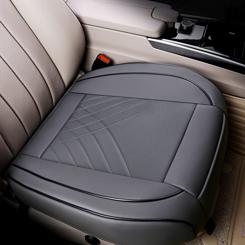 kingphenix Premium PU Car Seat Cover - Front Seat Protector Works with 95% of Vehicles - Padded, Anti-Slip, Full Wrapping Edge - (Dimensions: 21'' x 20.5'') - 1 Piece (Gray) - Image 1