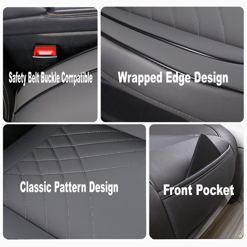 kingphenix Premium PU Car Seat Cover - Front Seat Protector Works with 95% of Vehicles - Padded, Anti-Slip, Full Wrapping Edge - (Dimensions: 21'' x 20.5'') - 1 Piece (Gray) - Image 2