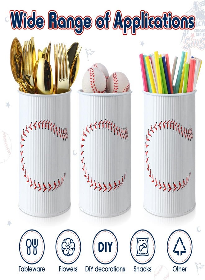 Domensi 6 Pcs Baseball Party Decorations Table Centerpiece Baseball Themed Vase Galvanized Metal Tin for Artificial Flowers Sports Utensil Holder for Kitchen Home Party Supplies - Image 4