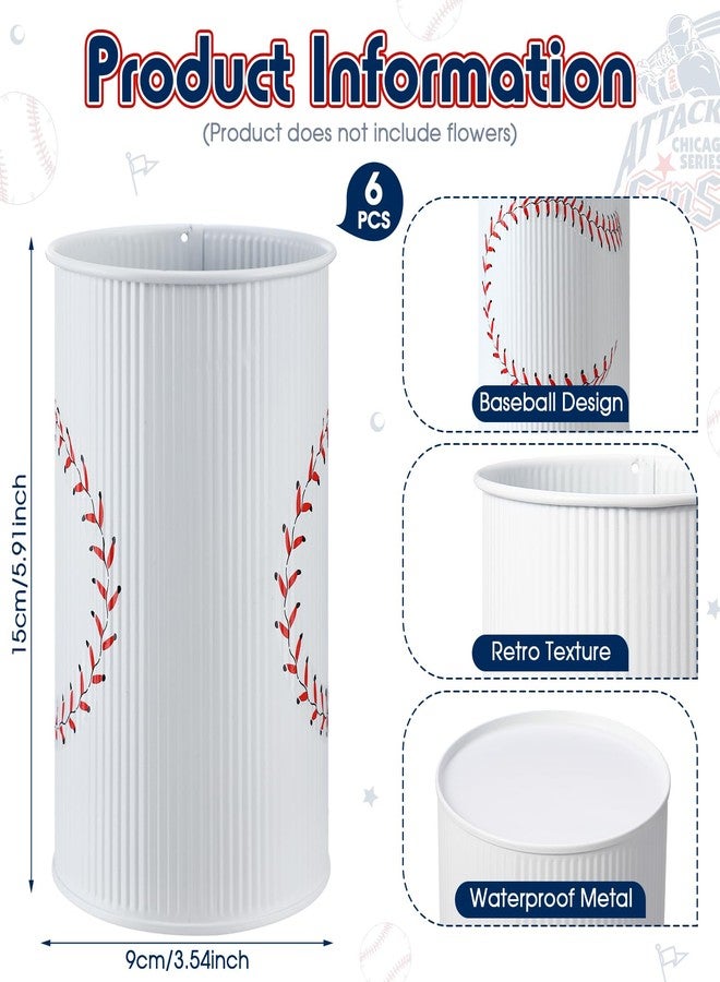 Domensi 6 Pcs Baseball Party Decorations Table Centerpiece Baseball Themed Vase Galvanized Metal Tin for Artificial Flowers Sports Utensil Holder for Kitchen Home Party Supplies - Image 3