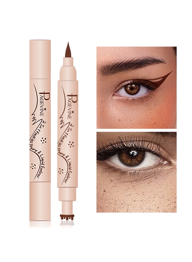 PAGE VINE 2 in 1 Freckles Stamp & Liquid Eyeliner, Waterproof, Natural Lifelike Freckles Makeup, Magic Fake Freckles,Brown eyeliner 02# MEDIUM - Image 1