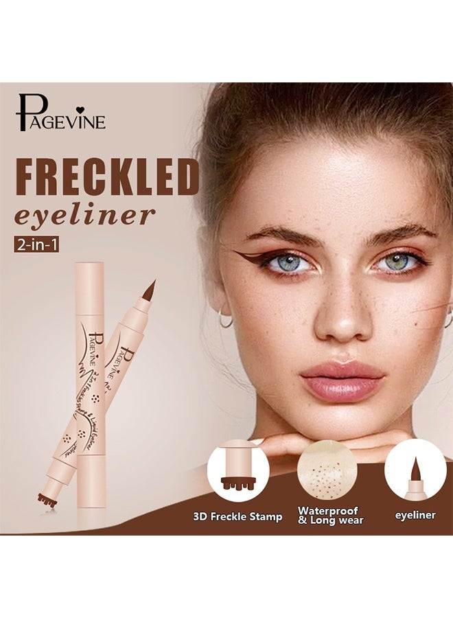 PAGE VINE 2 in 1 Freckles Stamp & Liquid Eyeliner, Waterproof, Natural Lifelike Freckles Makeup, Magic Fake Freckles,Brown eyeliner 02# MEDIUM - Image 3