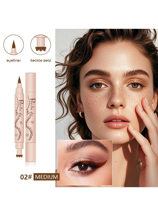 PAGE VINE 2 in 1 Freckles Stamp & Liquid Eyeliner, Waterproof, Natural Lifelike Freckles Makeup, Magic Fake Freckles,Brown eyeliner 02# MEDIUM - Image 2