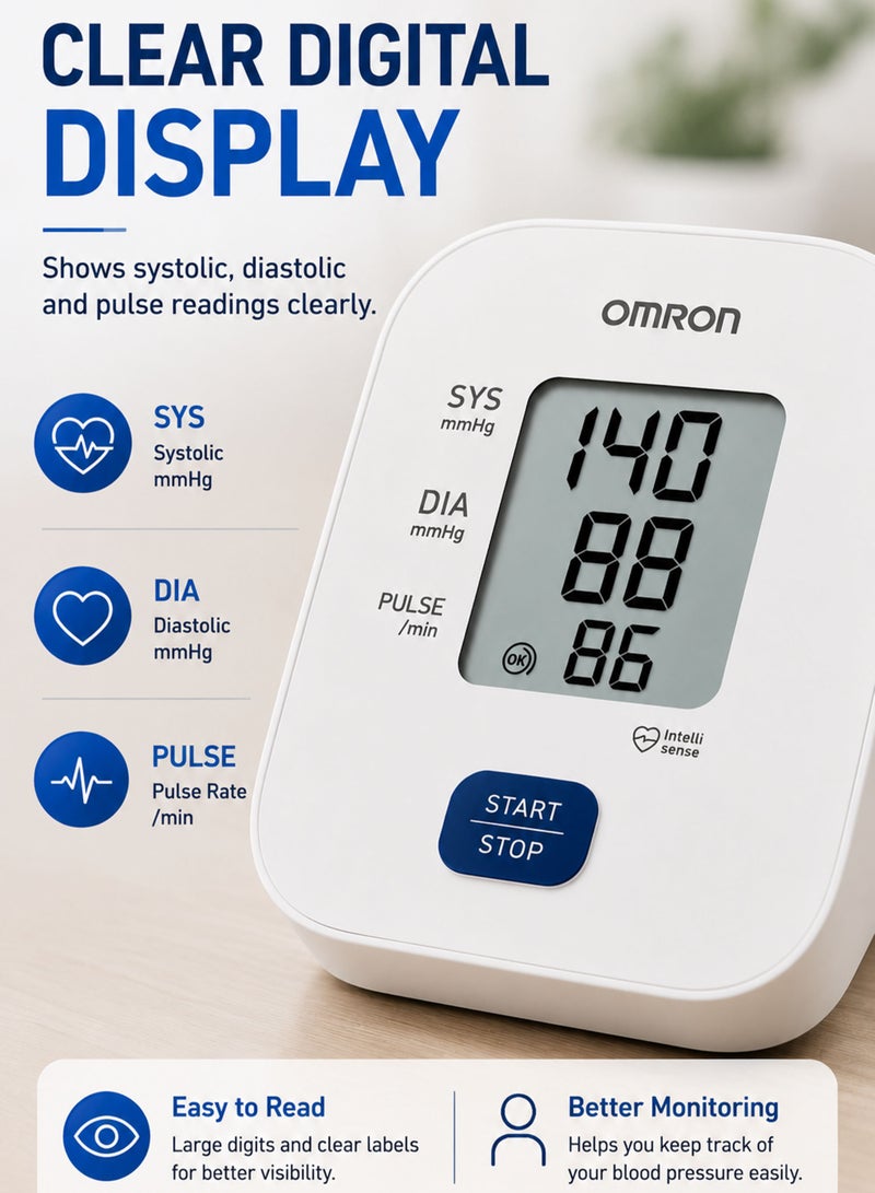 OMRON HEM-7090 Automatic Digital Upper Arm Blood Pressure Monitor with IntelliSense Technology, One Button Operation, Irregular Heartbeat Detection, Body Movement Detection, Cuff Wrapping Guide, Large LCD Display, Last Reading Memory, Standard Adult Cuff 22–32 cm, Oscillometric Measurement, Home Blood Pressure and Pulse Monitor, Clinically Validated, 4 AA Battery Powered - Image 4