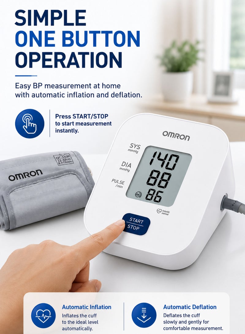 OMRON HEM-7090 Automatic Digital Upper Arm Blood Pressure Monitor with IntelliSense Technology, One Button Operation, Irregular Heartbeat Detection, Body Movement Detection, Cuff Wrapping Guide, Large LCD Display, Last Reading Memory, Standard Adult Cuff 22–32 cm, Oscillometric Measurement, Home Blood Pressure and Pulse Monitor, Clinically Validated, 4 AA Battery Powered - Image 3