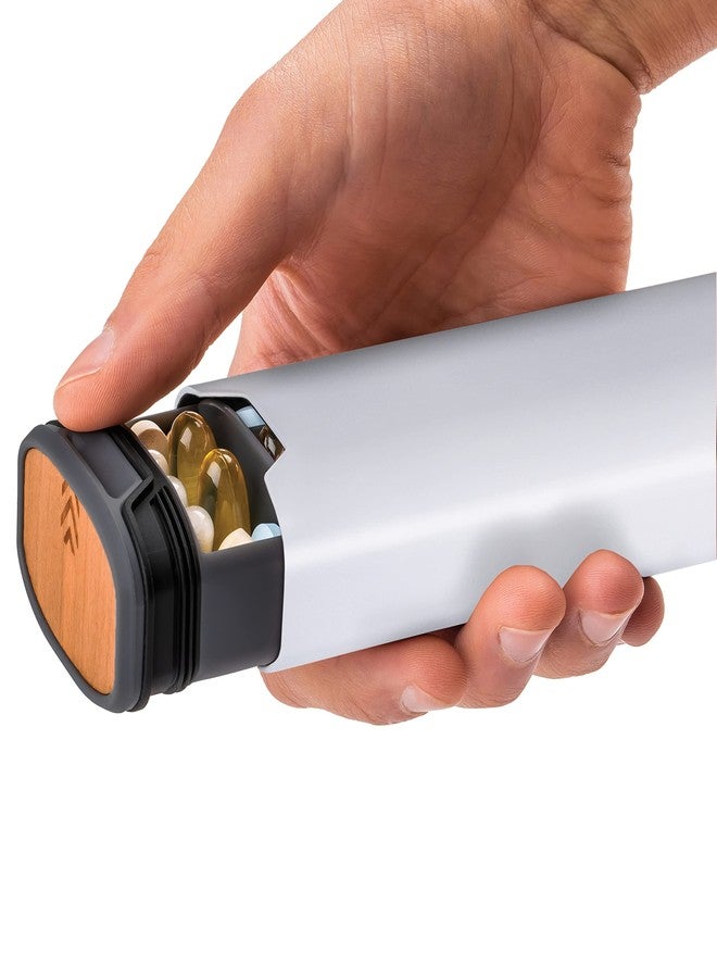 HIGHERHUMAN 7 Day Weekly Pill Organizer by mbarc - Premium Stylish Aluminum and Wood Large Capacity Pill Box for Supplements, Pills, Vitamins and Medicine. (White) - Image 3