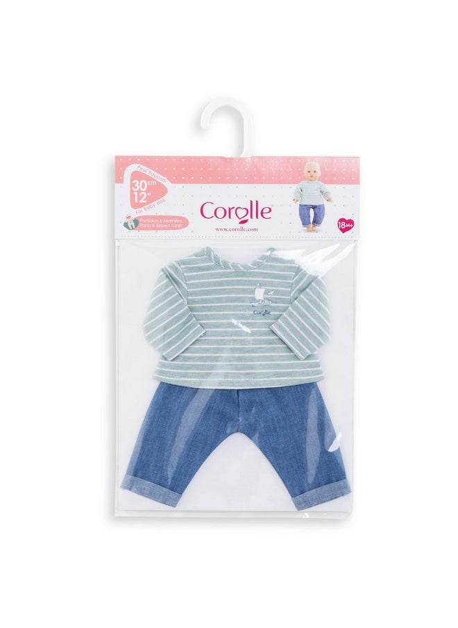 Corolle Corolle 12” Baby Doll Outfit - Loire Riverside Pants & Striped T-Shirt - Mon Premier Poupon Clothing and Accessories fit 12" Dolls, for Kids Ages 18 Months and up  - Image 4