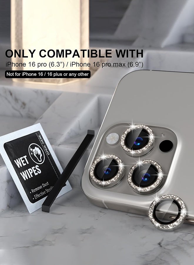 SUNDAREE متوافق مع iPhone 16 Pro/iPhone 16 Pro Max واقي عدسة الكاميرا اللامع، غطاء كاميرا من الزجاج المقوى 9H واقي شاشة حلقة معدنية ملحقات الديكور (لامع-تيتانيوم طبيعي) - Image 2