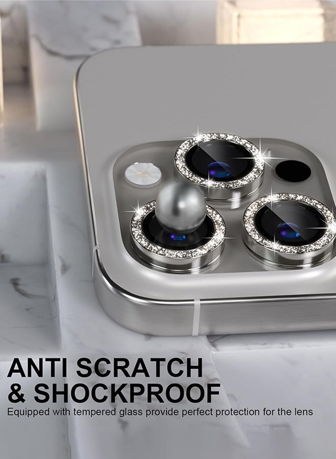 SUNDAREE متوافق مع iPhone 16 Pro/iPhone 16 Pro Max واقي عدسة الكاميرا اللامع، غطاء كاميرا من الزجاج المقوى 9H واقي شاشة حلقة معدنية ملحقات الديكور (لامع-تيتانيوم طبيعي) - Image 3
