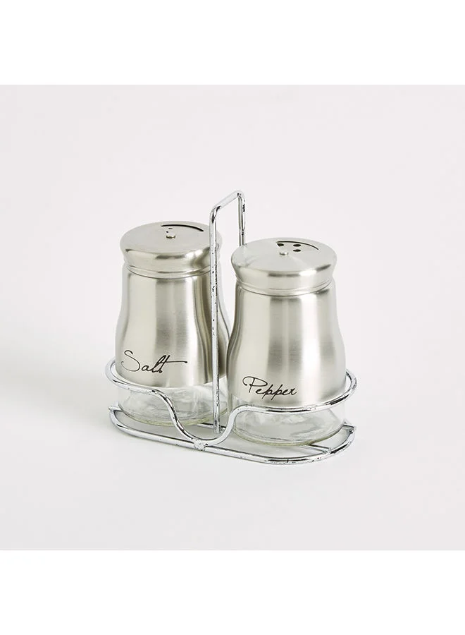 Home Box Feast 2-Piece Salt And Pepper Shaker Set With Metal Stand 6 X 8 X 6 Cm
