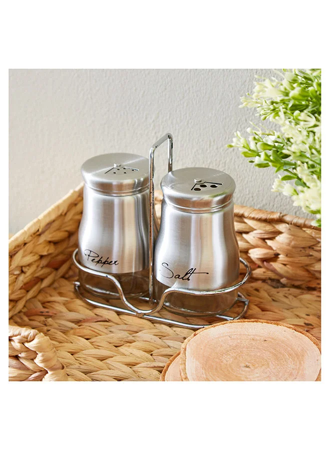 Home Box Feast 2-Piece Salt And Pepper Shaker Set With Metal Stand 6 X 8 X 6 Cm
