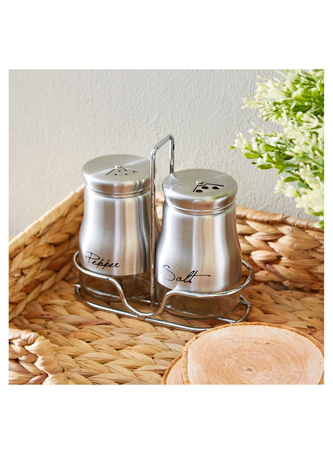 Home Box Feast 2-Piece Salt And Pepper Shaker Set With Metal Stand 6 X 8 X 6 Cm - Image 1
