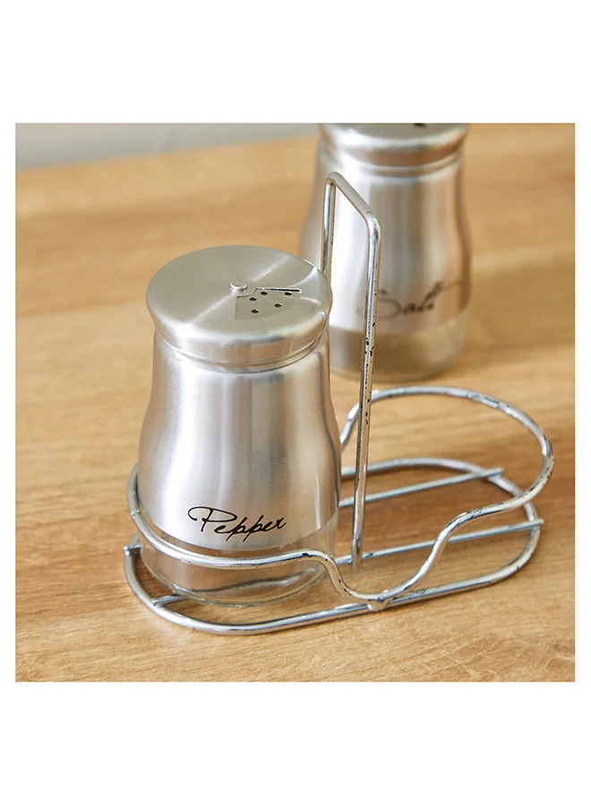Home Box Feast 2-Piece Salt And Pepper Shaker Set With Metal Stand 6 X 8 X 6 Cm