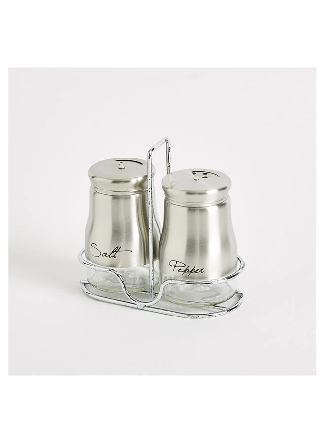 Home Box Feast 2-Piece Salt And Pepper Shaker Set With Metal Stand 6 X 8 X 6 Cm