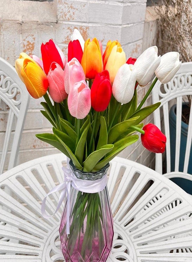 Bodosac 24pcs Multicolor Artificial Tulip Latex Real Touch for DIY Bouquets Wedding Party Bridal Baby Shower Home Decor (Multicolor Tulip) - Image 2