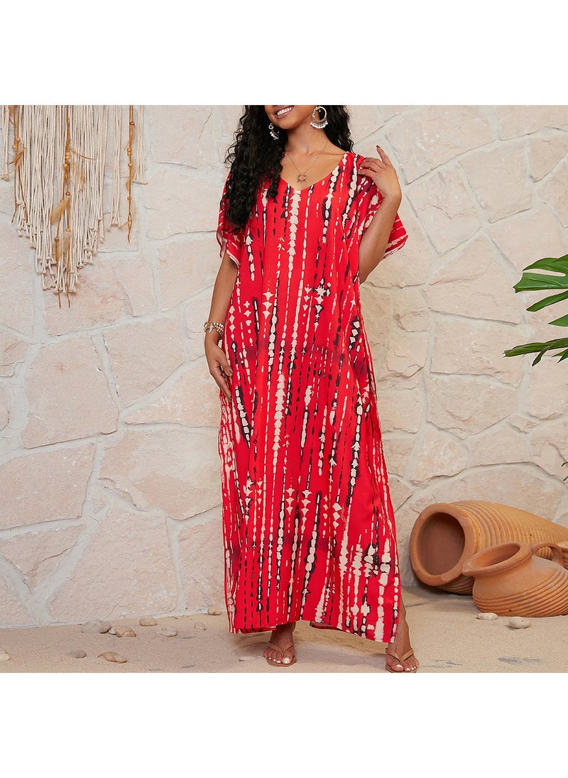 1 x 5 pcs Quick-Dry Gradient Beach Cover-Up Robe Red rice 1D110