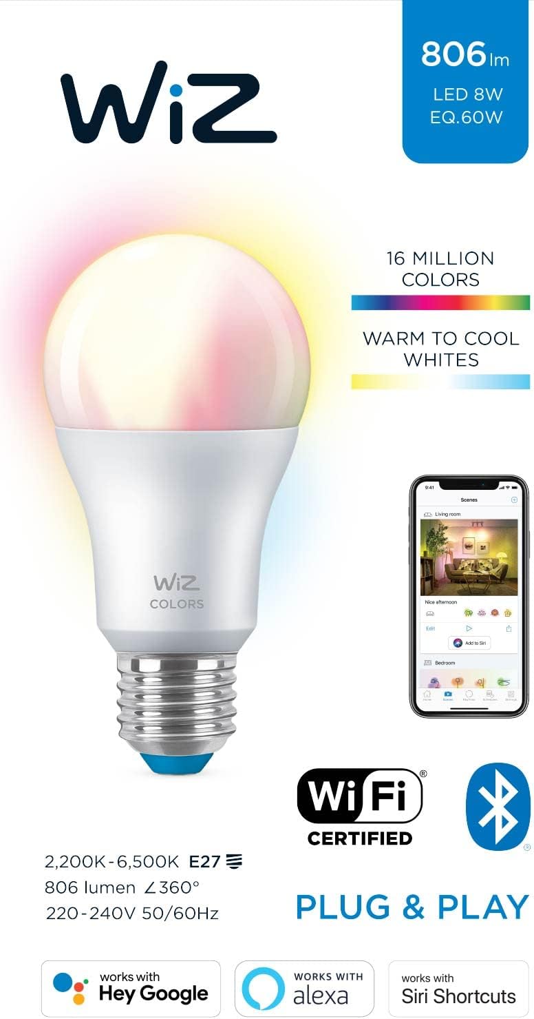Wiz WFB 60W A60 E27 922-65 RGB 1CT/6 Smart WiFi LED Light Bulb, 16 Million Colors - Image 2