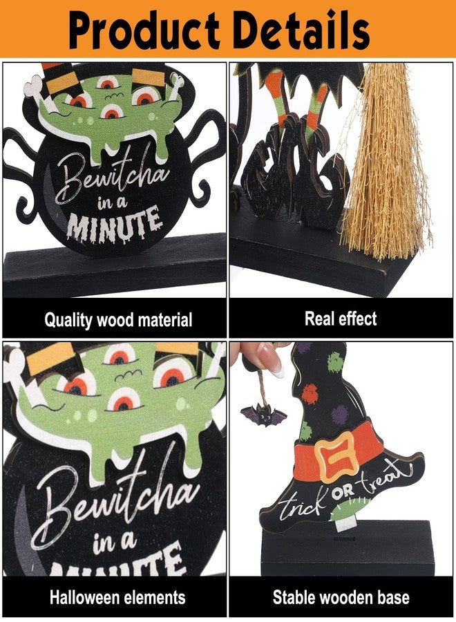 Marsui 5 Pieces Halloween Wood Table Centerpieces Decorations Halloween Table Centerpiece Signs Halloween Party Table Topper Witch Ghost Pumpkin Boo Table Decorations for Home Halloween Party Supplies - Image 3