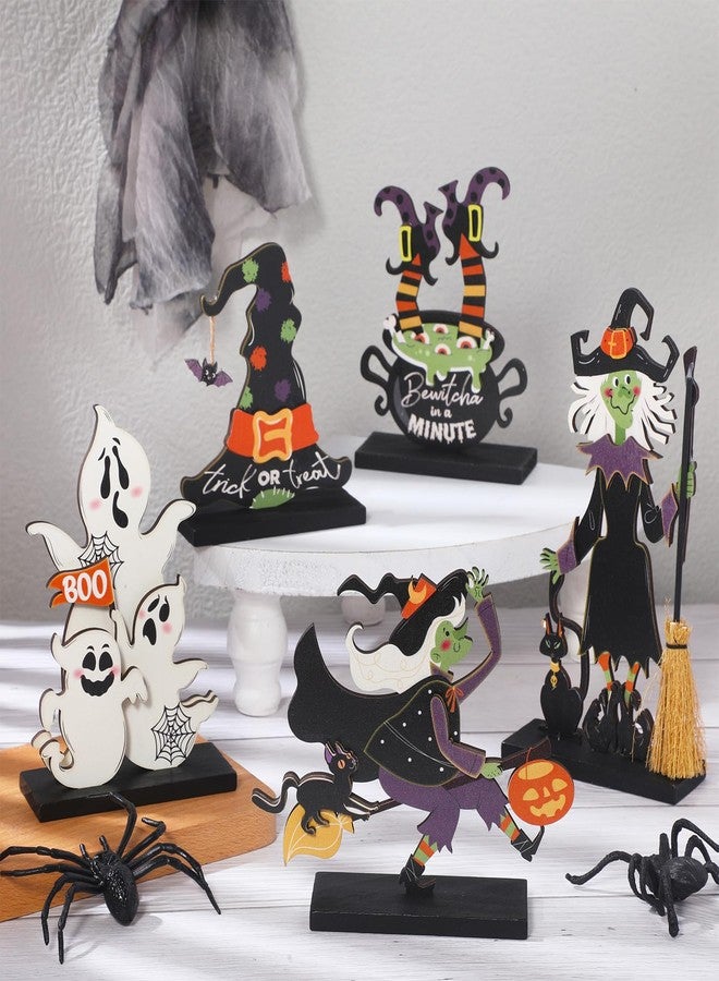 Marsui 5 Pieces Halloween Wood Table Centerpieces Decorations Halloween Table Centerpiece Signs Halloween Party Table Topper Witch Ghost Pumpkin Boo Table Decorations for Home Halloween Party Supplies - Image 1