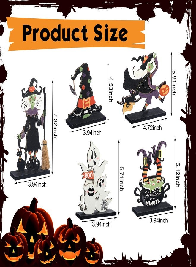 Marsui 5 Pieces Halloween Wood Table Centerpieces Decorations Halloween Table Centerpiece Signs Halloween Party Table Topper Witch Ghost Pumpkin Boo Table Decorations for Home Halloween Party Supplies - Image 2