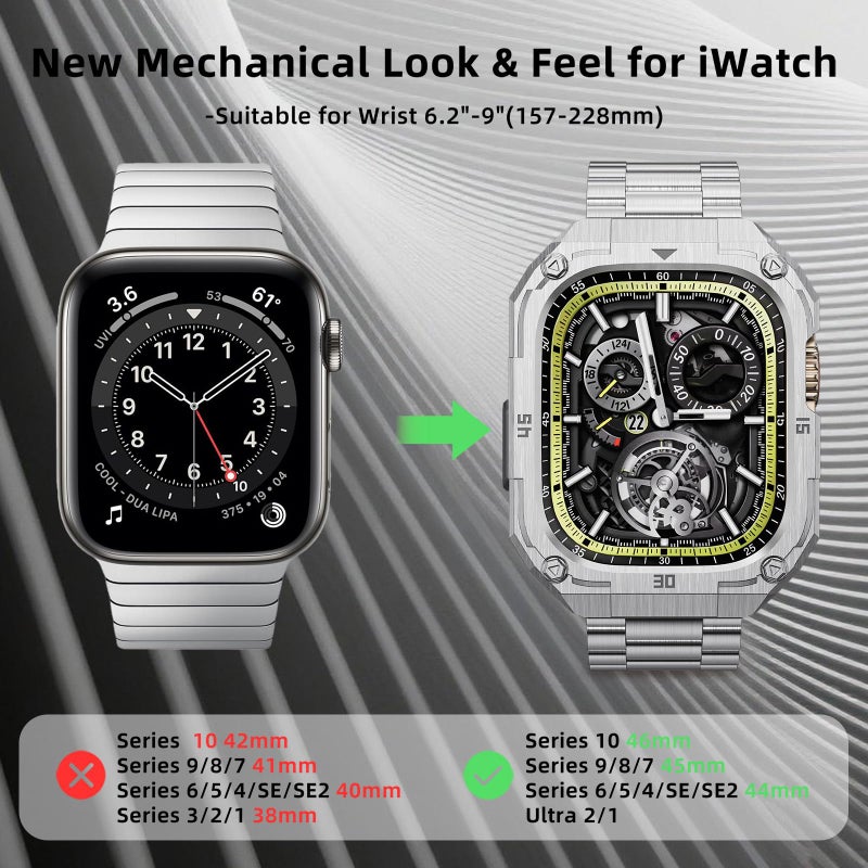 PanPinnacle Business Stainless Steel Case with Band Compatiable for 49mm Apple Watch Ultra 3/2/1 bands for men, Rugged Metal Apple Watch Bumper Case Cover with Strap for iWatch Band,Silver - Image 4