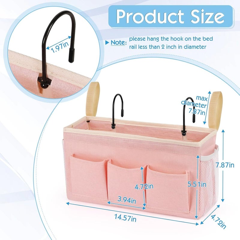 Bedside Caddy Storage Bag with Hooks for Headboards, Bunk Beds, Hospital Beds, Dorm Bed Rails - Holds Phones, Books, Remotes, Water Bottles - Image 2