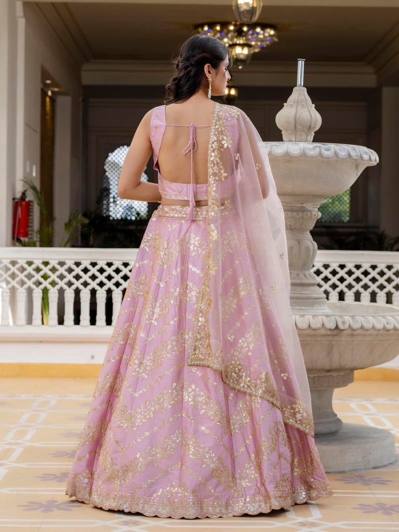 TRENDMALLS Women's Satin Embroidery work Lehenga Choli with Dupatta - (L295-Light pink-SemiStitch) - Image 2