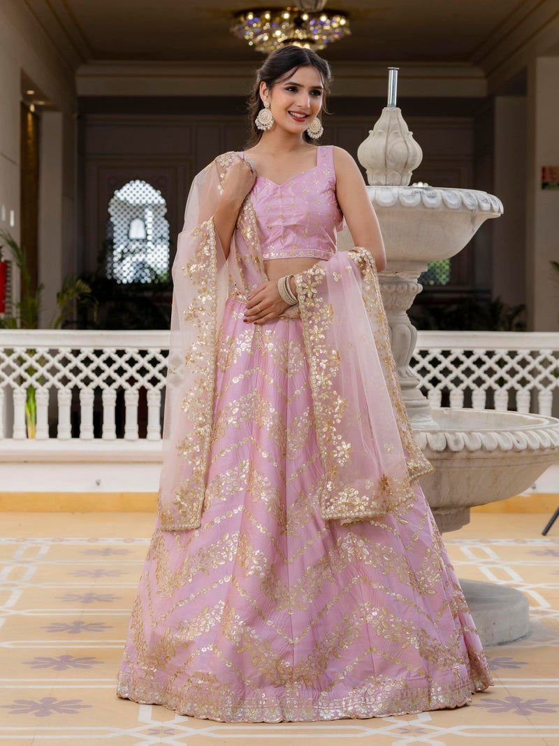 TRENDMALLS Women's Satin Embroidery work Lehenga Choli with Dupatta - (L295-Light pink-SemiStitch) - Image 5