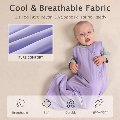 HEDSYOUHH 1.0 Tog Baby Sleep Sack, Wearable Blanket for Infants & Toddlers, Bamboo Rayon, 2-Way Zipper, Sleeping Bag for Newborn Babies, Lightweight for Spring & Autumn,Purple,M - Image 5